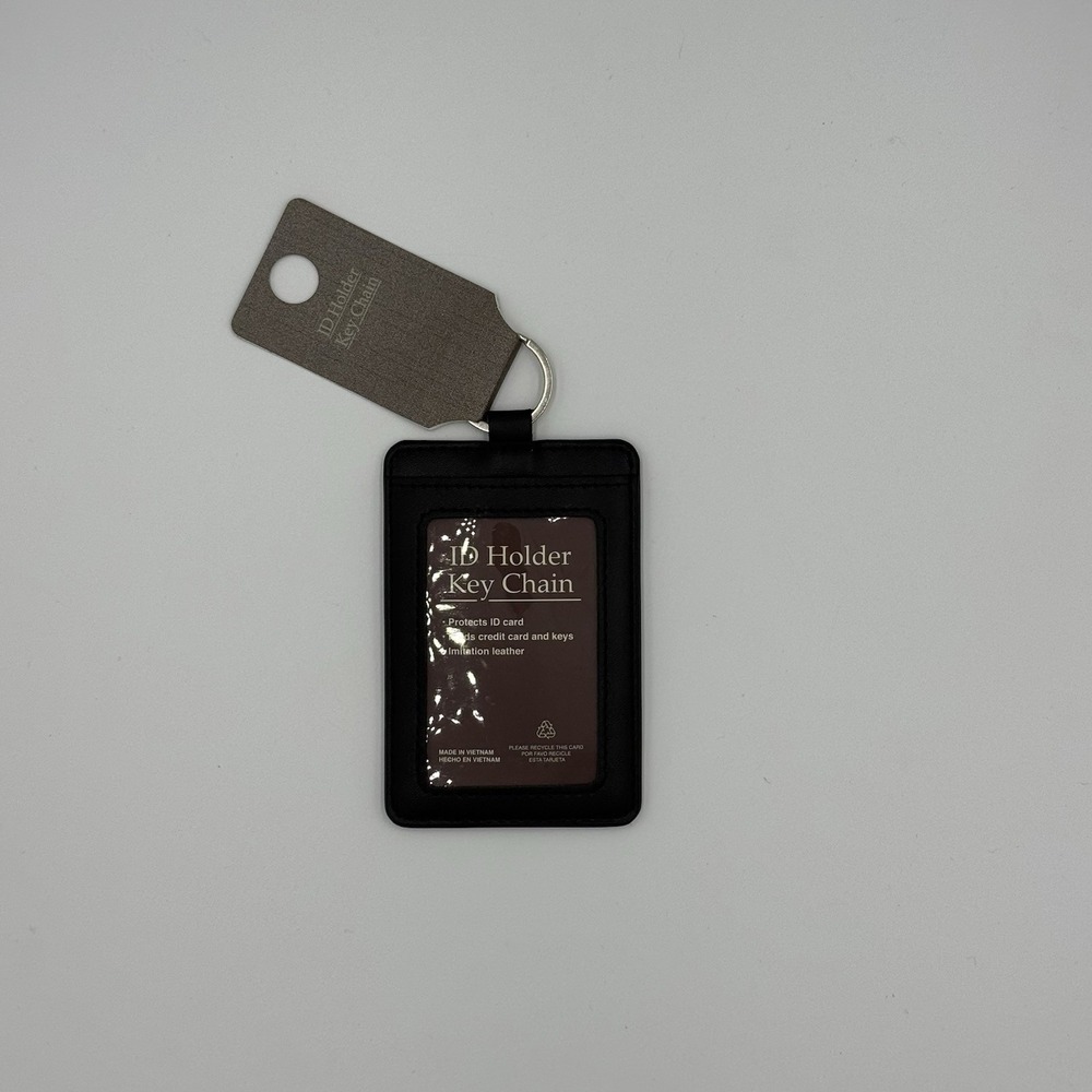 NWT Black Faux Leather Minimalist Badge/Card Holder Keychain